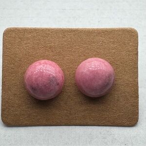 Pink Stone Stud Earrings Rhodochrosite Bubblegum Round For Pierced Ears